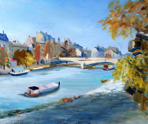Barge sailing down the river Seine in Paris (oil on canvas)  from Anne  Durham