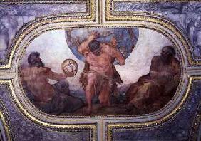 Hercules Supporting the World Flanked by Euclid and Ptolemy, from the 'Camerino'
