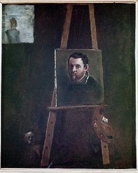 Self portrait mounted on an easel
