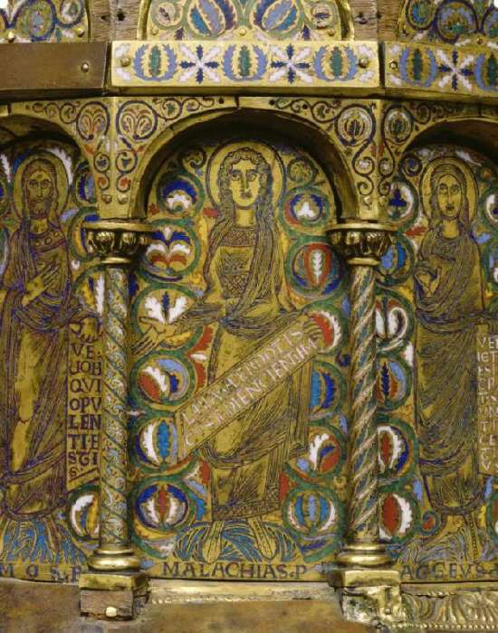 Propheten mit Spruchbändern (Kuppelreliquar), Detail: Malachias from Anonym Romanisch