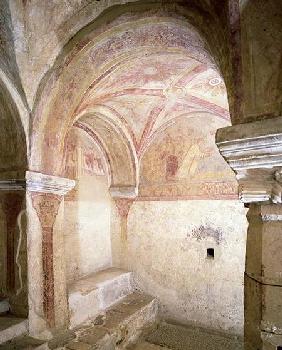 View of the Carolingian frescoes in the inner crypt