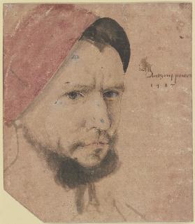 Bildnis eines jungen Mannes mit Bart und roter Mütze