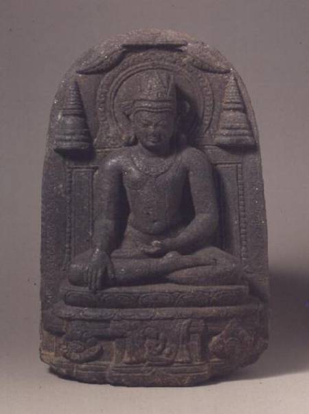 1963-30 Carved figure of a seated crowned Buddha in royal preaching posture from Bihar from Anonymous painter