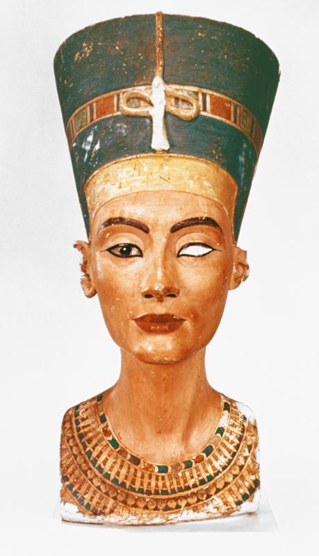 Bust of Queen Nefertiti, front view, from the studio of the sculptor Thutmose at Tell el-Amarna from Anonymous painter