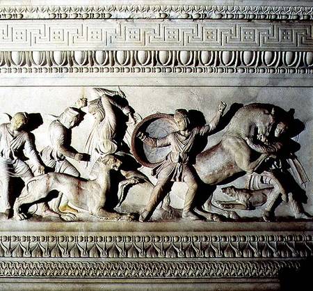 Alexander Sarcophagusdetail of soldiers attacking a lion from Anonymous painter