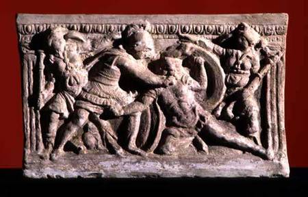 Battle scene from a cinerary urn Etruscan from Anonymous painter