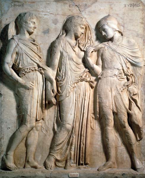 Hermes, Orpheus and Eurydice, relief from Anonymous painter