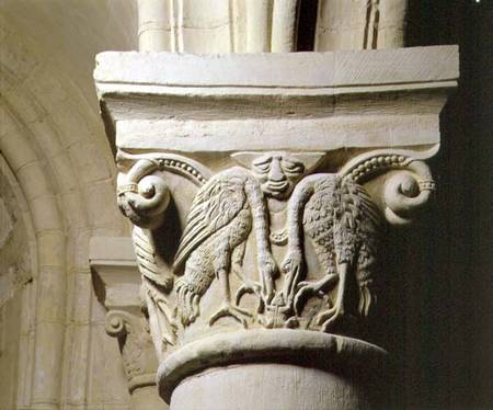 Column capital bearing symmetrically arranged storksfrom the hemicycle choir from Anonymous painter