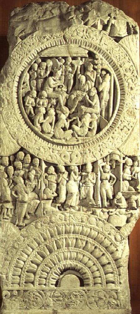 Greenish limestone carving depicting a story from the Jatakas, Amaravati,AP from Anonymous painter