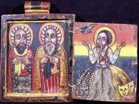 Kings David and Solomon and a Saint, double sided Diptych (reverse),Ethiopian Coptic from Anonymous painter