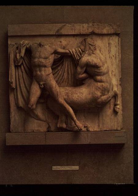 A Lapith killing a Centaurmetope XXVII from the south side of the Parthenon from Anonymous painter