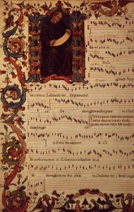 Ms Med. Pal. 87 Page of Musical Notation with historiated initial from Anonymous painter