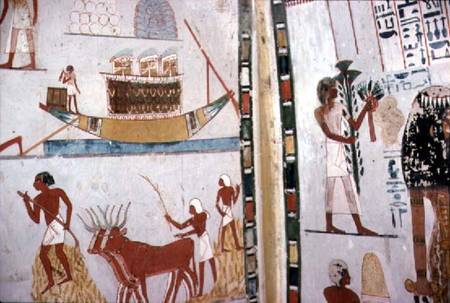 Nile Boat and Floor Threshing, in the Tomb of Menna,Dynasty XVIII New Kingdom from Anonymous painter