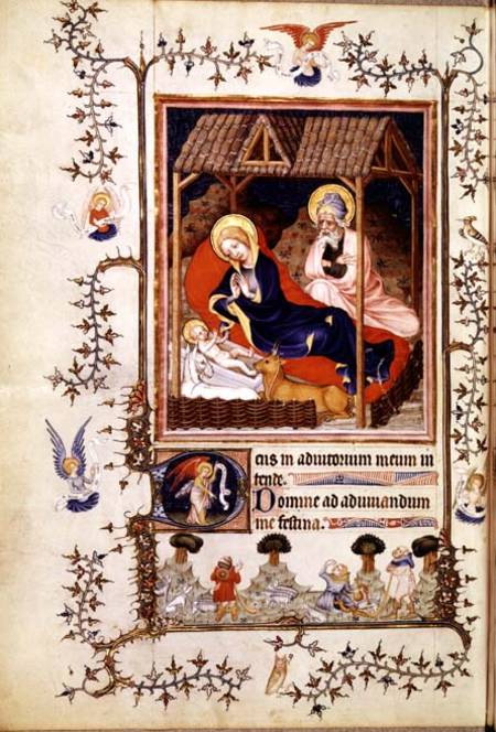 Nouv Lat 3093 f.42 Nativity and Visitation of the shepherds from Duc de Berry's Tres Belle Heures from Anonymous painter