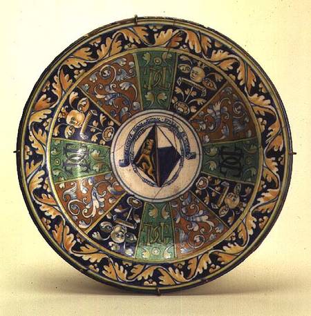 Plate, with conjugal coat of arms of a widow, from the workshop of Antoine Sigalon (1524-90),Nimes from Anonymous painter