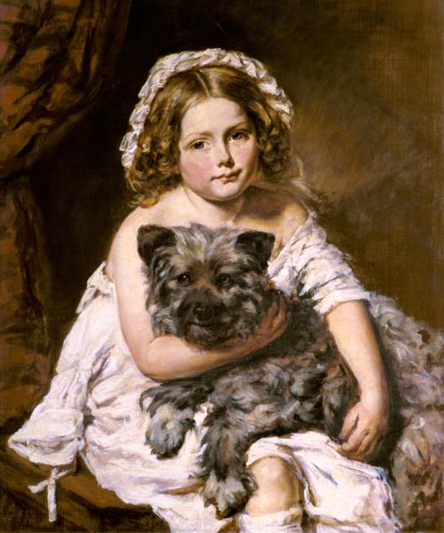 Young girl with her dog, formerly attributed to Sir Edwin Landseer (1802-73) from Anonymous painter