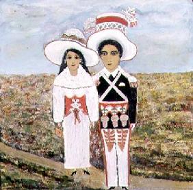 Couple in Peasant costume, Naive artist (C.20)