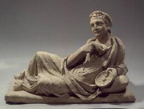 Elderly man holding a garland and a phiale; cover of a cinerary urnEtruscan period