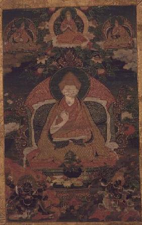 GQ120 Thangka of Gelugpa Lama with five figures
