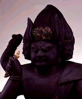 Large Figure of Kongoyasha Myo-o, detail of his head, Japanese,Nambokucho period