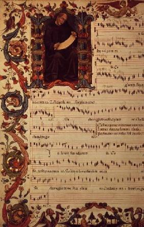 Ms Med. Pal. 87 Page of Musical Notation with historiated initial