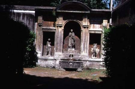 View of the gardendetail of fountain with Roman sarcophagus and statuary from Anonymous painter