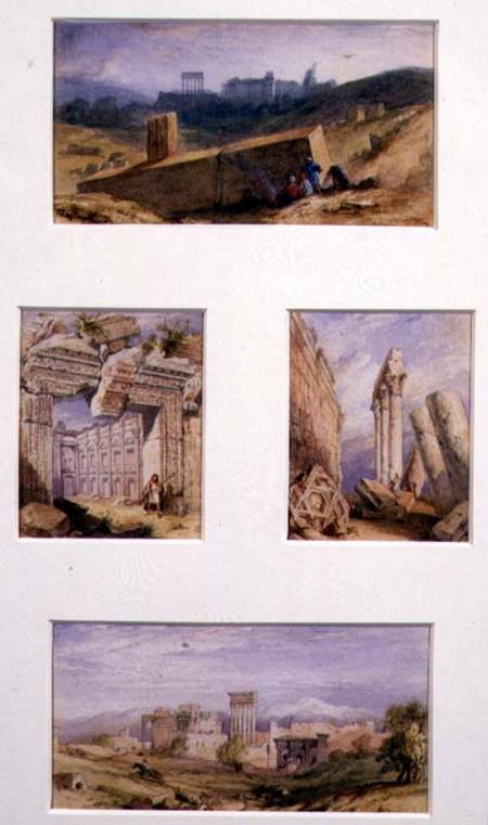 Four Views of Baalbeck, Lebanon: Top, General View of the Temples; Mid left, Temple of Bacchus; Mid from Anonymous painter