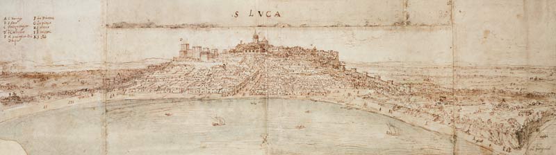 Panoramic View of Lucca (pen and ink and w/c on paper) from Anthonis van den Wyngaerde