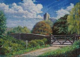 Otterton Bridge and Church, 2001 (pastel on paper) 