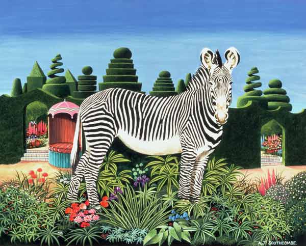 Zebra in a Garden, 1977 (acrylic on board)  from Anthony  Southcombe