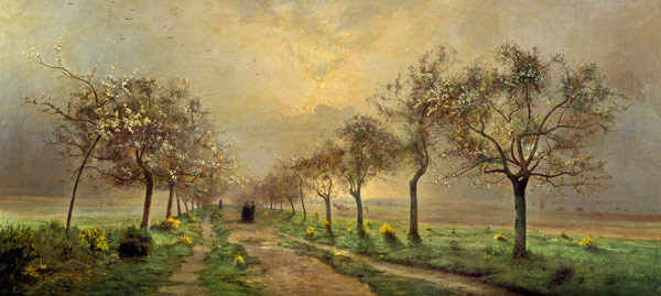 Blossoming fruit-trees in the early morning mist from Antoine Chintreuil