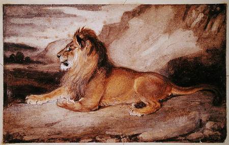 Lion Resting (w/c & gouache on paper) from Antoine Louis Barye