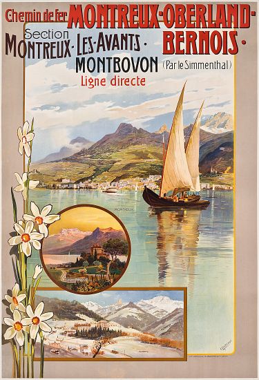 Poster advertising Montreux-Oberland-Bernois train journeys from Anton Reckziegel