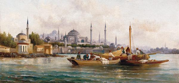 Handelsschiffe vor der Hagia Sophia, Istanbul.