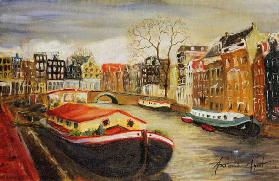 Red House Boat, Amsterdam, 1999 (oil on canvas) 