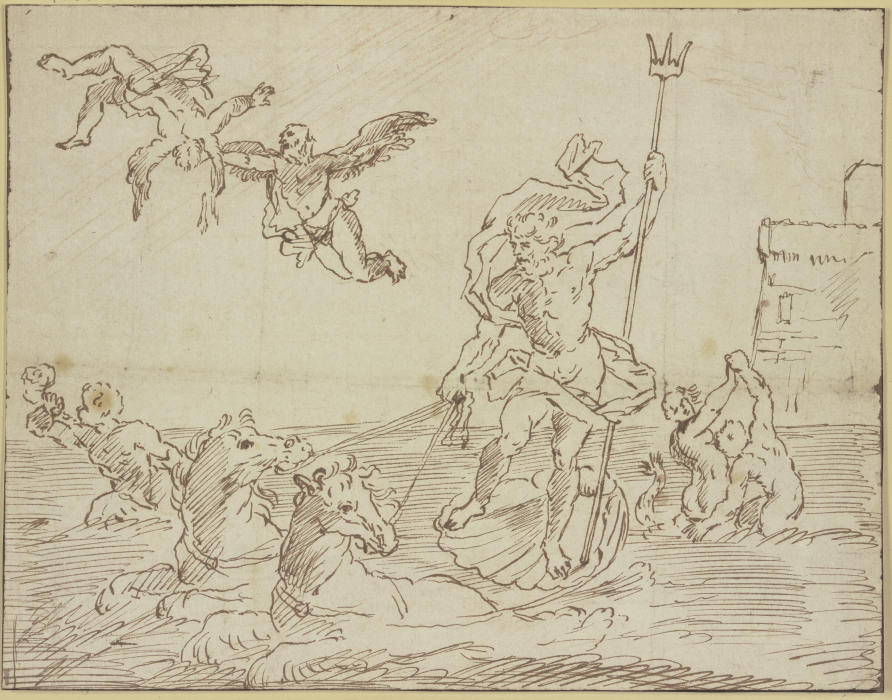 Neptun mit seinem Gespann sowie Dädalus und der Fall des Ikarus from Antonio Carracci