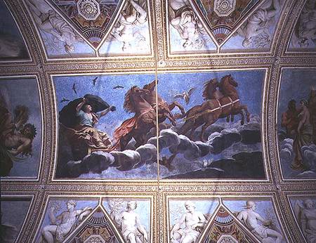 The Personification of Night riding across the sky in a chariot, ceiling painting from Antonio Maria Viani