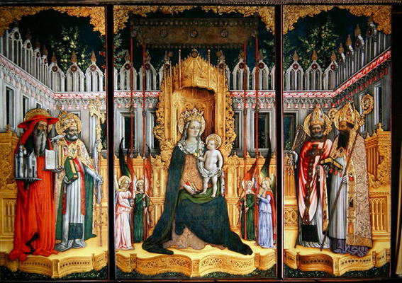The Virgin Enthroned with Saints Jerome, Gregory, Ambrose and Augustine, 1446 (oil on canvas) (post from Antonio Vivarini
