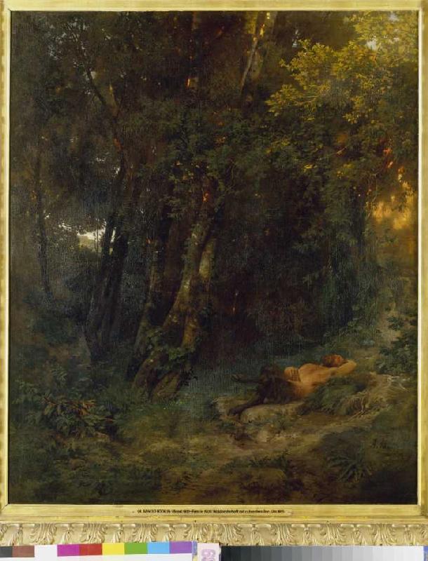 Woodland landscape with resting Pan from Arnold Böcklin