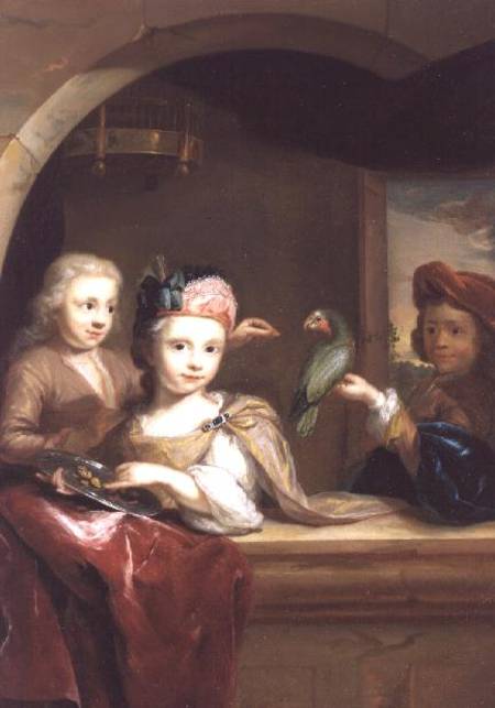 Three Children with a Parrot from Arnold Boonen