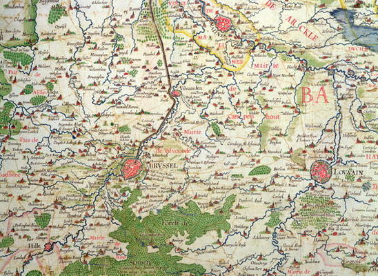 Map of Belgium at the time of the Thirty Years War (1618-48), from the 'Theatre des guerres entre le from Arnold Florent van Langren