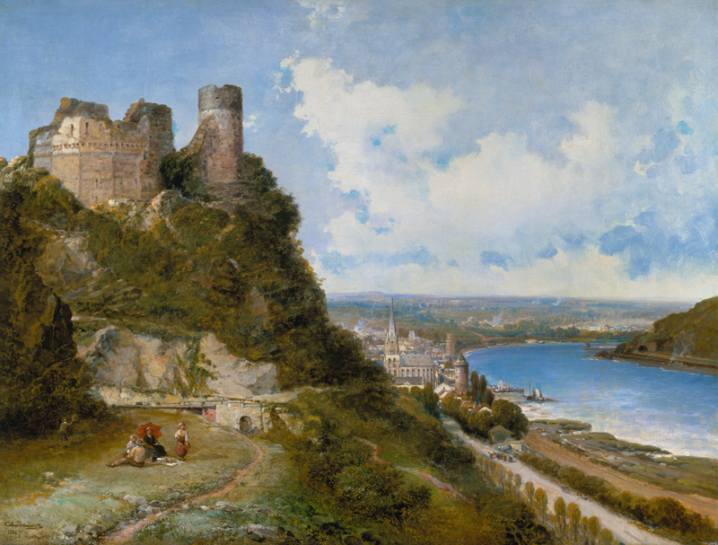 Look at Oberwesel at the Rhine with the ruins of a castle from Arthur Joseph Meadows