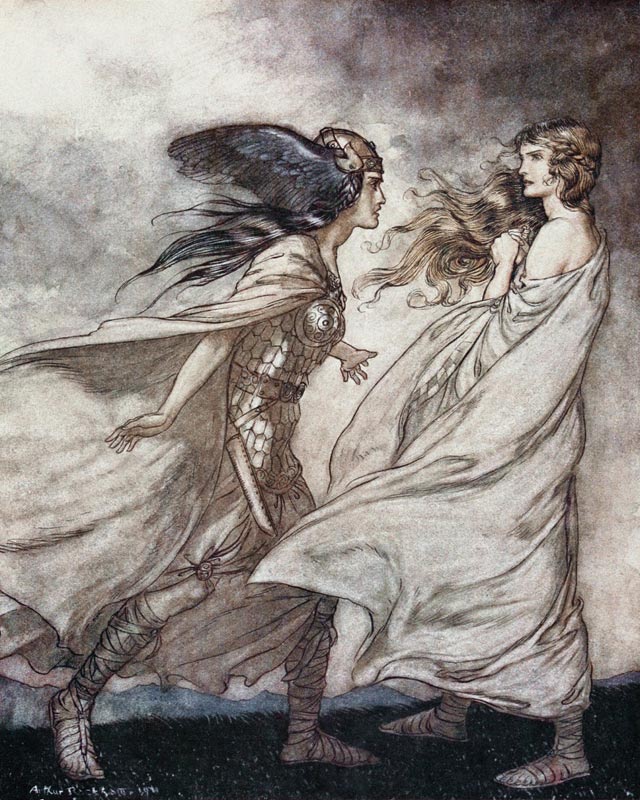 The ring upon thy hand. Illustration for "Siegfried and The Twilight of the Gods" by Richard Wagner from Arthur Rackham