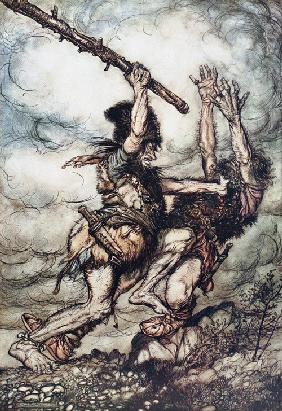 Giant Fafner Kills Fasolt. Illustration for "The Rhinegold and The Valkyrie" by Richard Wagner