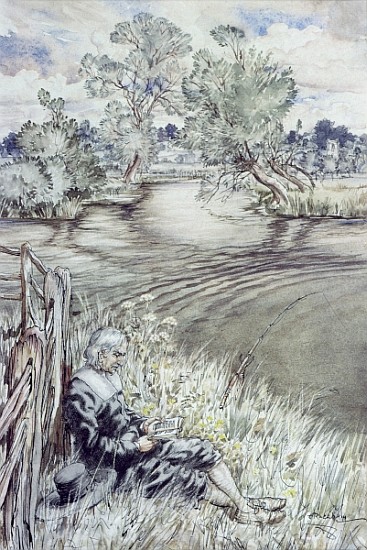 Izaak Walton reclining against a Fence, from ''The Compleat Angler'' Izaak Walton from Arthur Rackham