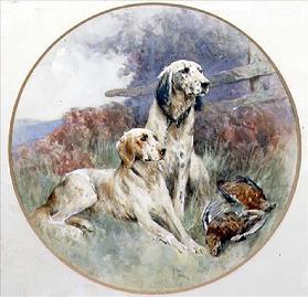 A Pair of Setters Guarding a Brace of Grouse