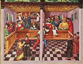 Ms Lat. 209 fol.8v Tribunal of the Scientists, from ''De Sphaera'', c.1470