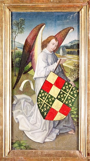 Angel holding a shield emblazoned with the heraldic arms of the de Chaugy and Montagu arms, 1460-66 from (attr. to) Rogier van der Weyden