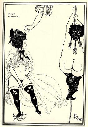 Two Athenian women in distress. Illustration for The Lysistrata of Aristophanes