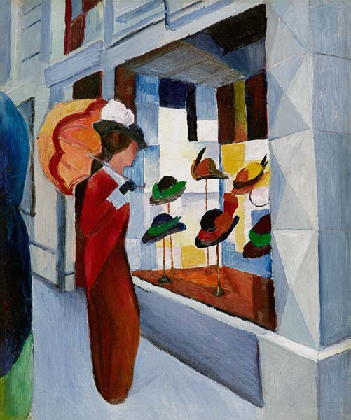 Woman with parasol in front of a hat shop from August Macke